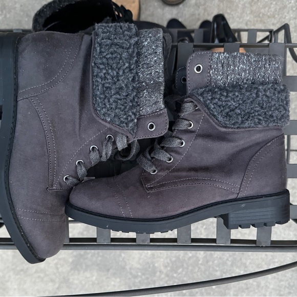 Serra Charcoal/Brown Lace-Up Moto Boots - Picture 3 of 7